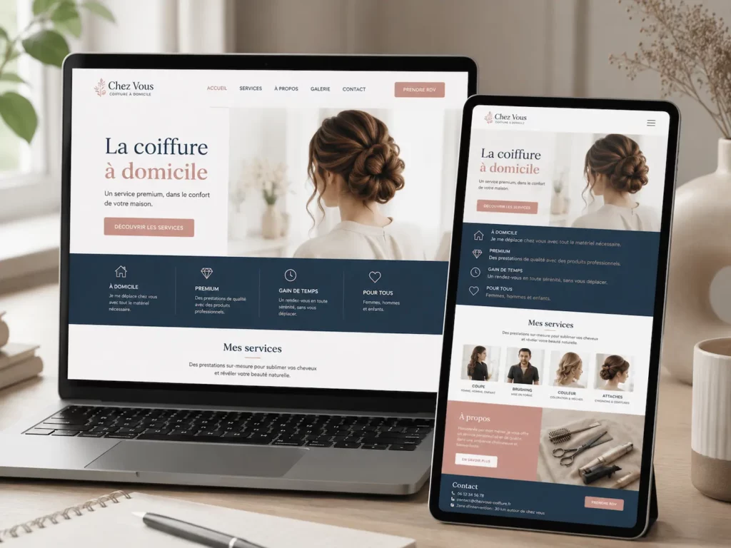 Exemple de site Internet pour activité de coiffure à domicile